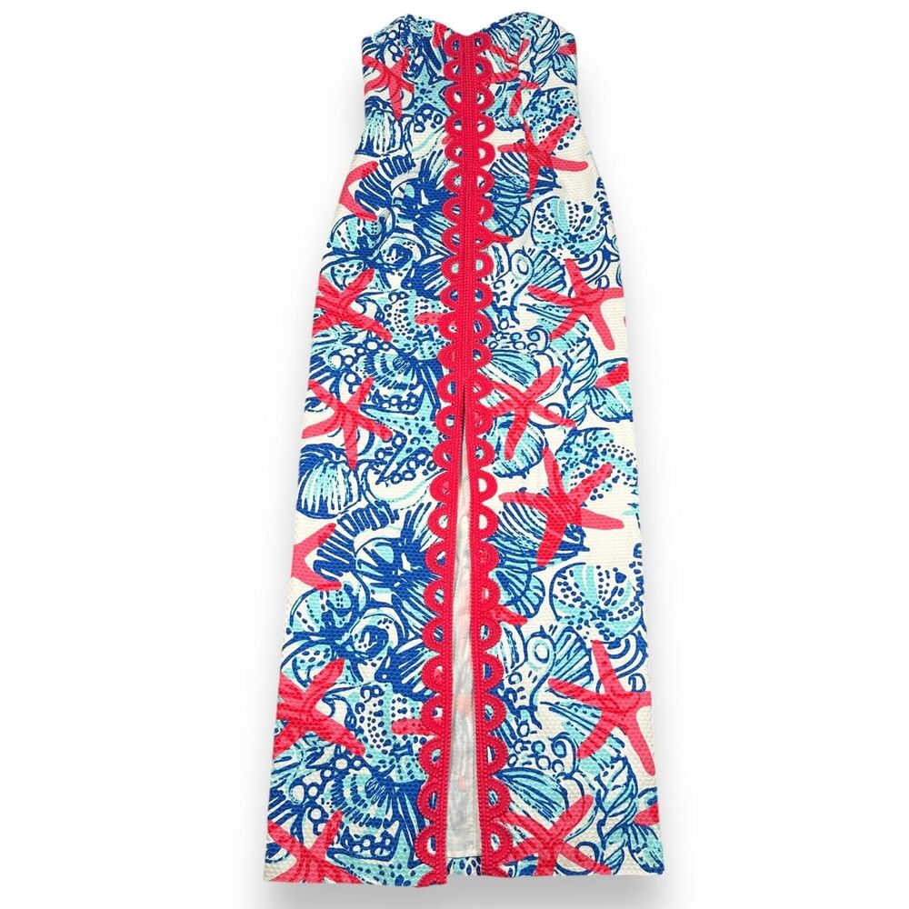 Lilly Pulitzer Angela Maxi Dress Women’s 4 Blue Red She She Shells Grail NWT New